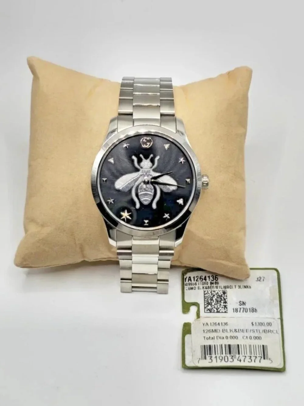 Gucci G-Timeless Bee Dial Swiss Quartz Watch Stainless Steel 38mm